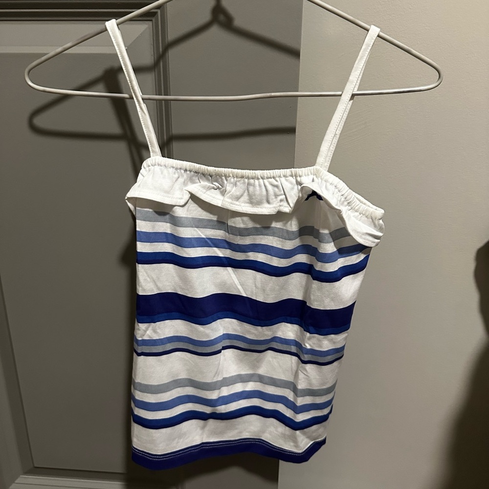 Du Pareil au Même Striped Blue & White Ruffle Cami Tank for Girls -Size: 6 years